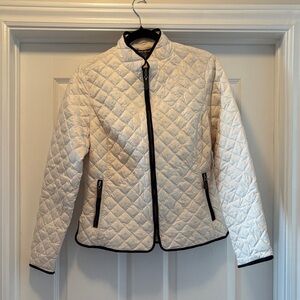 Eddie Bauer Cream/Off White Quilted Jacket with Black Trim